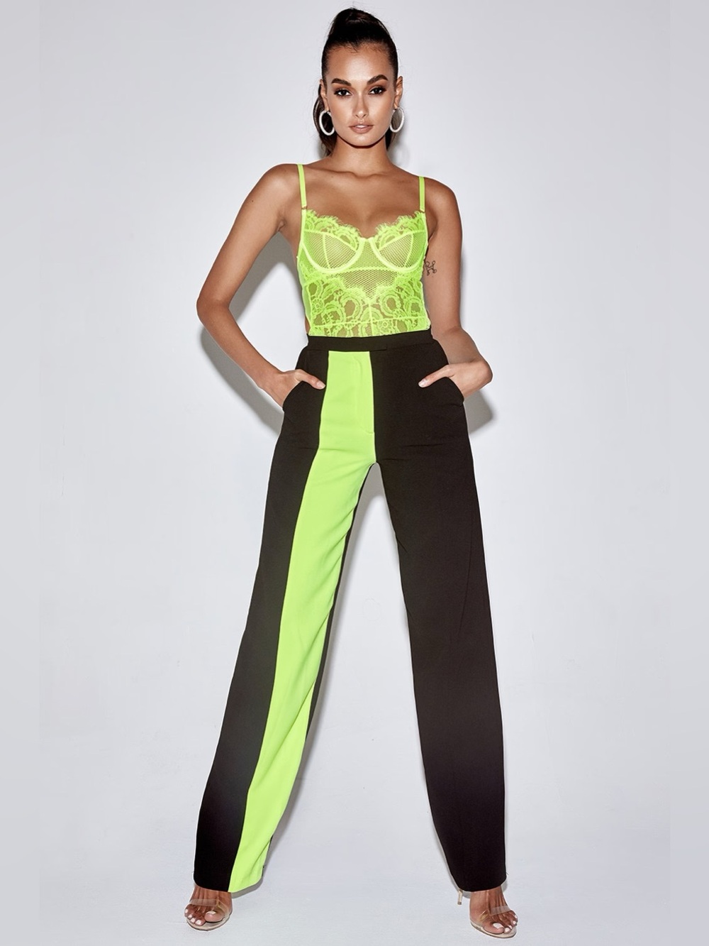 NWT House of CB Ivey Neon Yellow Colour Block Trouser (size XS)
